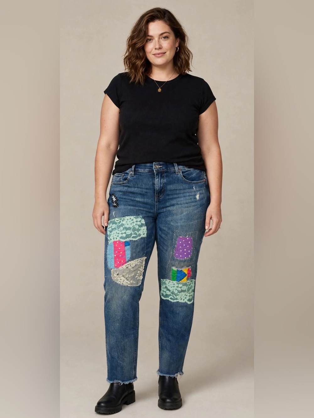 Torrid OOAK Reworked Lace Patchwork Straight Jeans Rainbow Plus Size